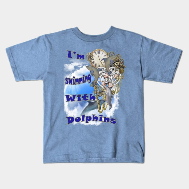 Swimming with Dolphins Kids T-Shirt by Just Kidding by Nadine May